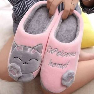 NEW Women Winter Warm Home Slippers Pink Cat